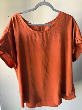 Maurices Scoop Neck Roll-Tab Tunic - Rust Orange